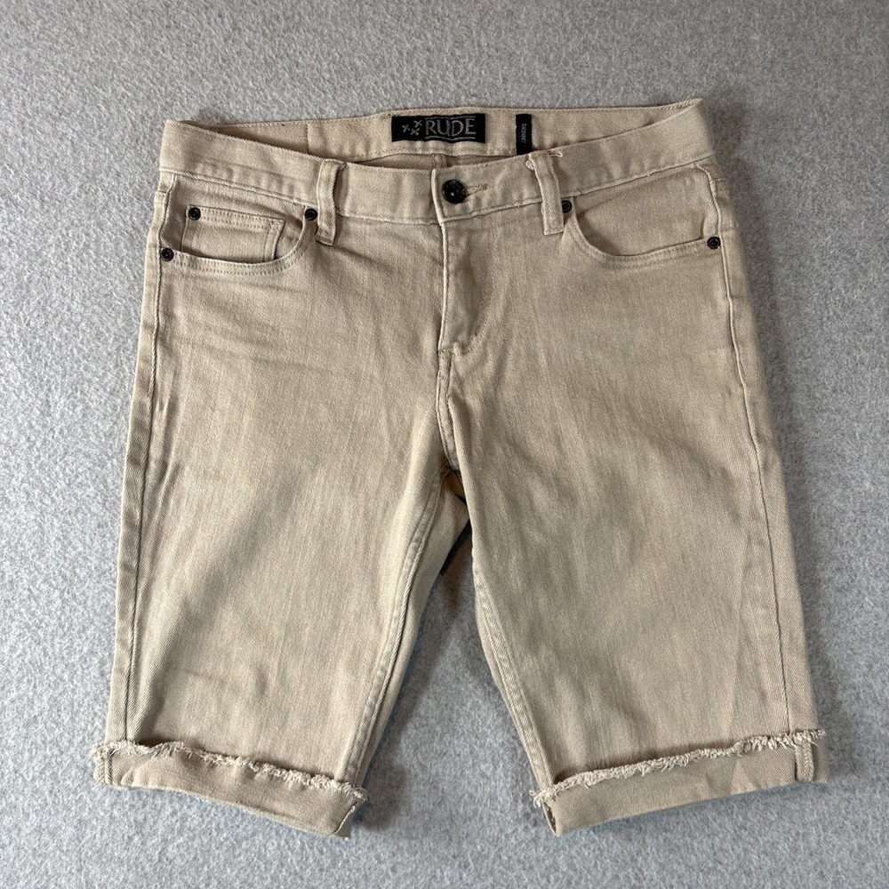 XXX RUDE Skinny Beige Jean Shorts Men's Sz 30 Skateboard Grunge
